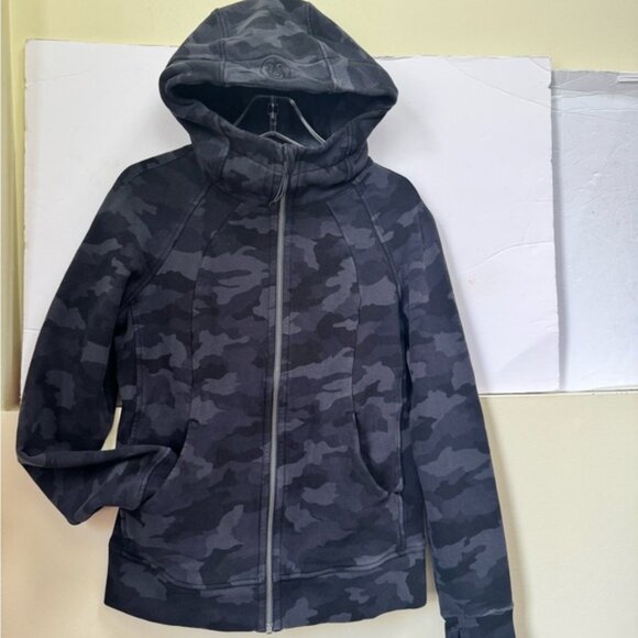 Lululemon Scuba Hoodie Light Cotton Fleece Jacket Pockets Zip Camo Deep Coal 10 - Picture 3 of 16